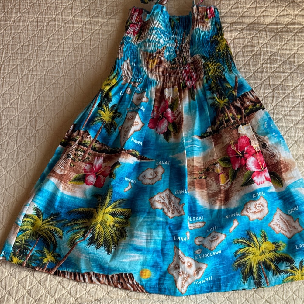 Tropical Hawaii Blue and Pink Kids Dress - Picture 4 of 6